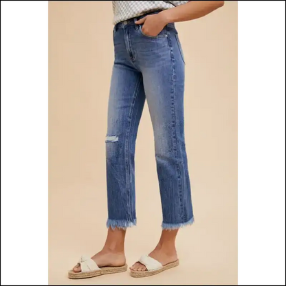 Strut your Stuff in Annie Wear’s Distressed Raw Hem Cropped Jeans – Chaos & Class! 💃 - on Sale Worldwide Shipping