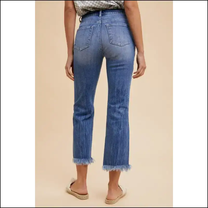 Strut your Stuff in Annie Wear’s Distressed Raw Hem Cropped Jeans – Chaos & Class! 💃 - on Sale Worldwide Shipping