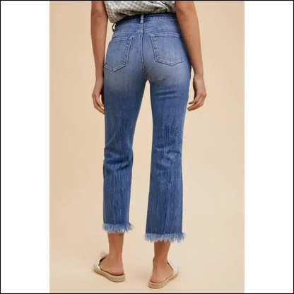 Strut your Stuff in Annie Wear’s Distressed Raw Hem Cropped Jeans – Chaos & Class! 💃 - on Sale Worldwide Shipping