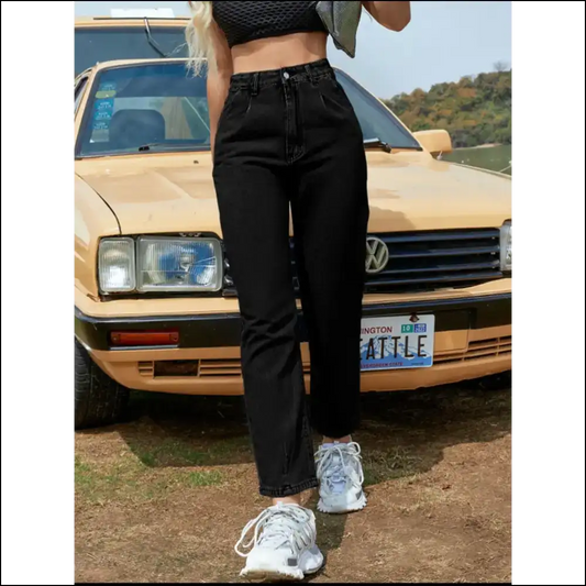 Strut your Stuff in Chic Straight Leg Jeans – Pockets for Days! - Black / Xs - on Sale Worldwide Shipping