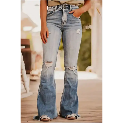 Strut your Stuff in Distressed Raw Hem Bootcut Jeans from Needful Things! 😂👖 - Light Blue / 6 - on Sale Worldwide Shipping