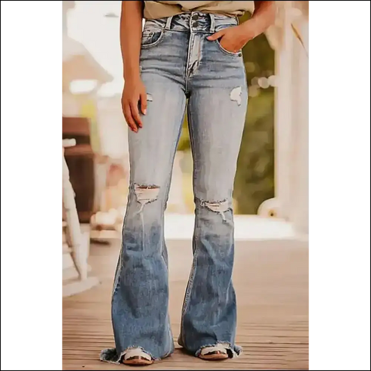 Strut your Stuff in Distressed Raw Hem Bootcut Jeans from Needful Things! 😂👖 - Light Blue / 6 - on Sale Worldwide Shipping