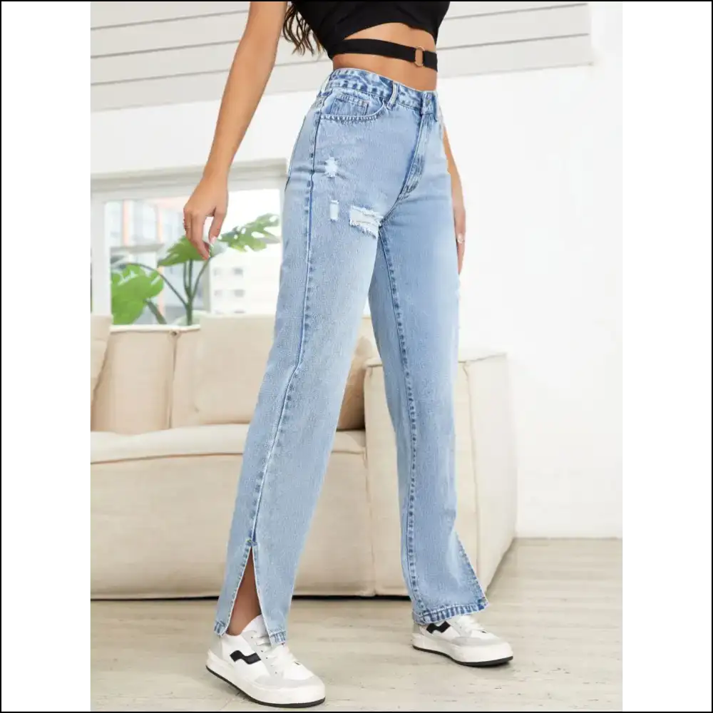 Strut your Stuff in Distressed Slit Straight Leg Jeans – Needful Things! 😎👖 - on Sale Worldwide Shipping