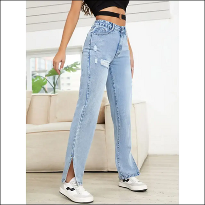 Strut your Stuff in Distressed Slit Straight Leg Jeans – Needful Things! 😎👖 - on Sale Worldwide Shipping