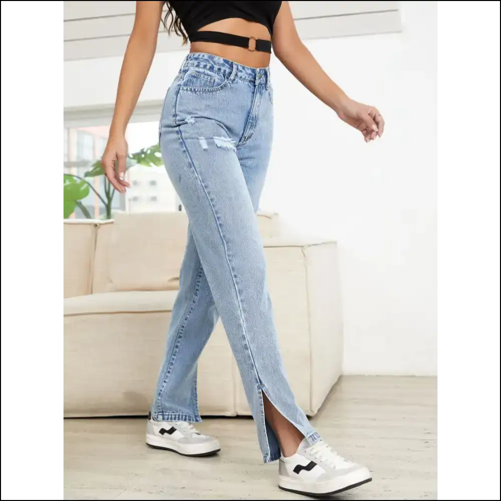 Strut your Stuff in Distressed Slit Straight Leg Jeans – Needful Things! 😎👖 - on Sale Worldwide Shipping
