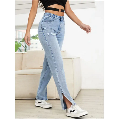 Strut your Stuff in Distressed Slit Straight Leg Jeans – Needful Things! 😎👖 - on Sale Worldwide Shipping
