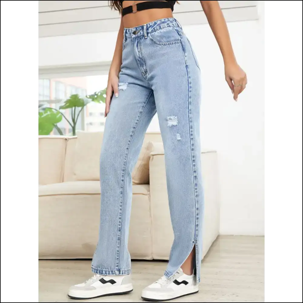 Strut your Stuff in Distressed Slit Straight Leg Jeans – Needful Things! 😎👖 - on Sale Worldwide Shipping