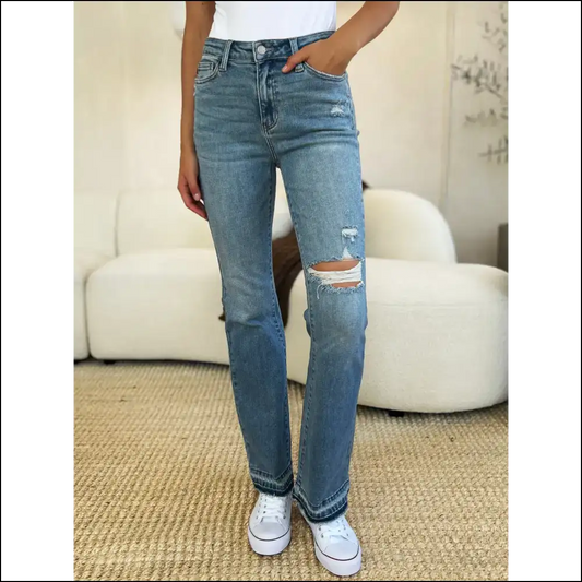 Strut your Stuff in Judy Blue Mid Rise: where Distress Meets Fabulousness! 💃✨ - 0(24) - Jeans on Sale Worldwide Shipping