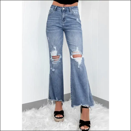 Strut your Stuff in Needful Things’ Chic Distressed Raw Hem Bootcut Jeans 😎 - Medium / 6 - on Sale Worldwide Shipping