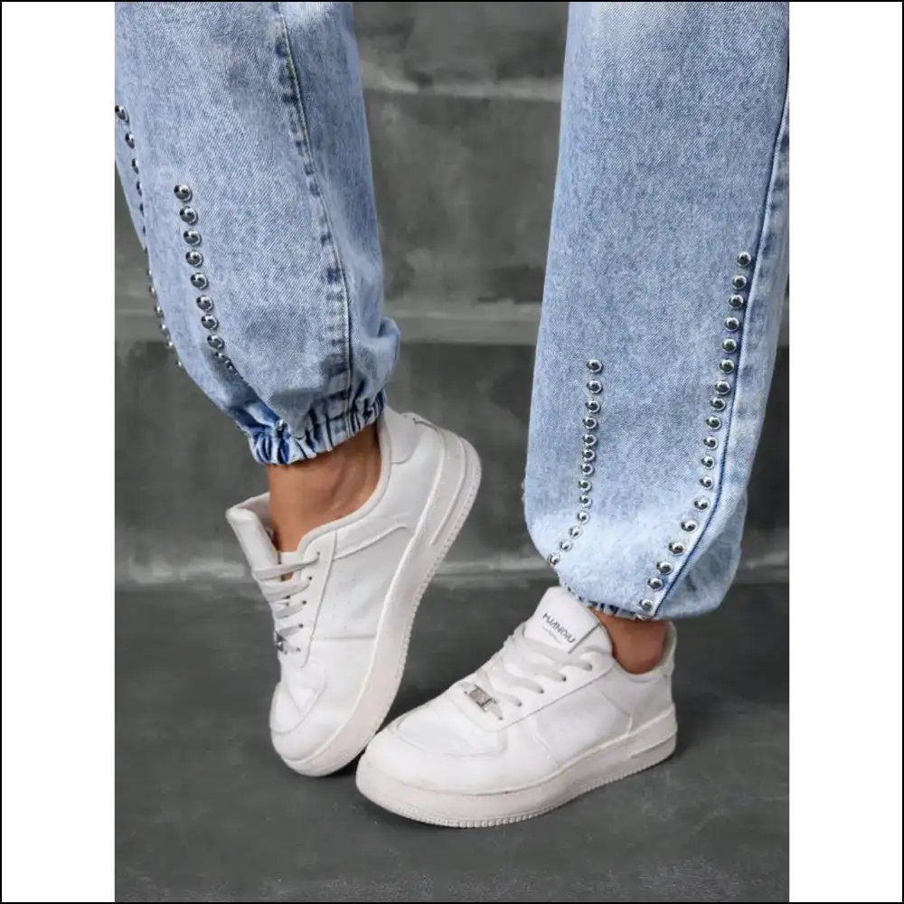 Strut your Stuff in Needful Things’ Studded High Waist Jeans – Confidence Unleashed! 👖✨ - on Sale Worldwide Shipping