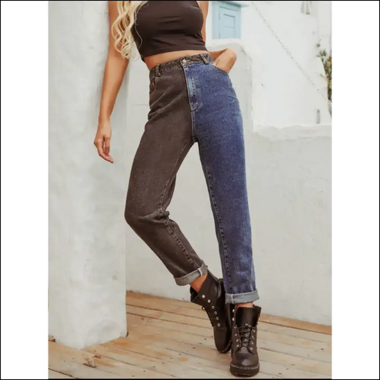 Strut your Stuff in Needful Things Two Tone Straight Leg Jeans! 💃👖 - Mist Blue / Xs - Jeans on Sale Worldwide Shipping