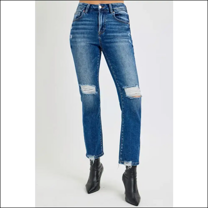 Strut your Stuff in Risen High Rise Distressed Jeans – Confidence on Fleek! 🏆👖 - Dark / 1xl - on Sale Worldwide Shipping