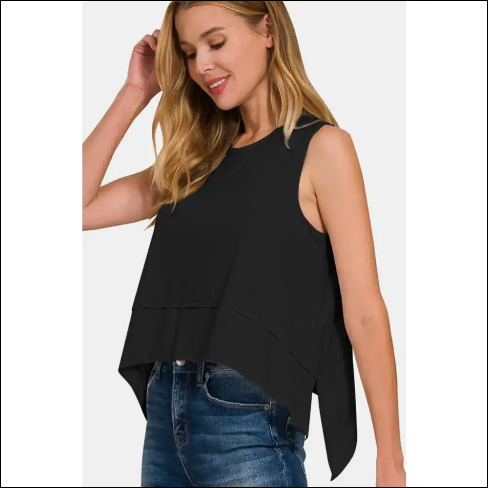 Strut your Stuff in the Chic Slit Round Neck Tank from Needful Things 😏✨ - Tops on Sale Worldwide Shipping