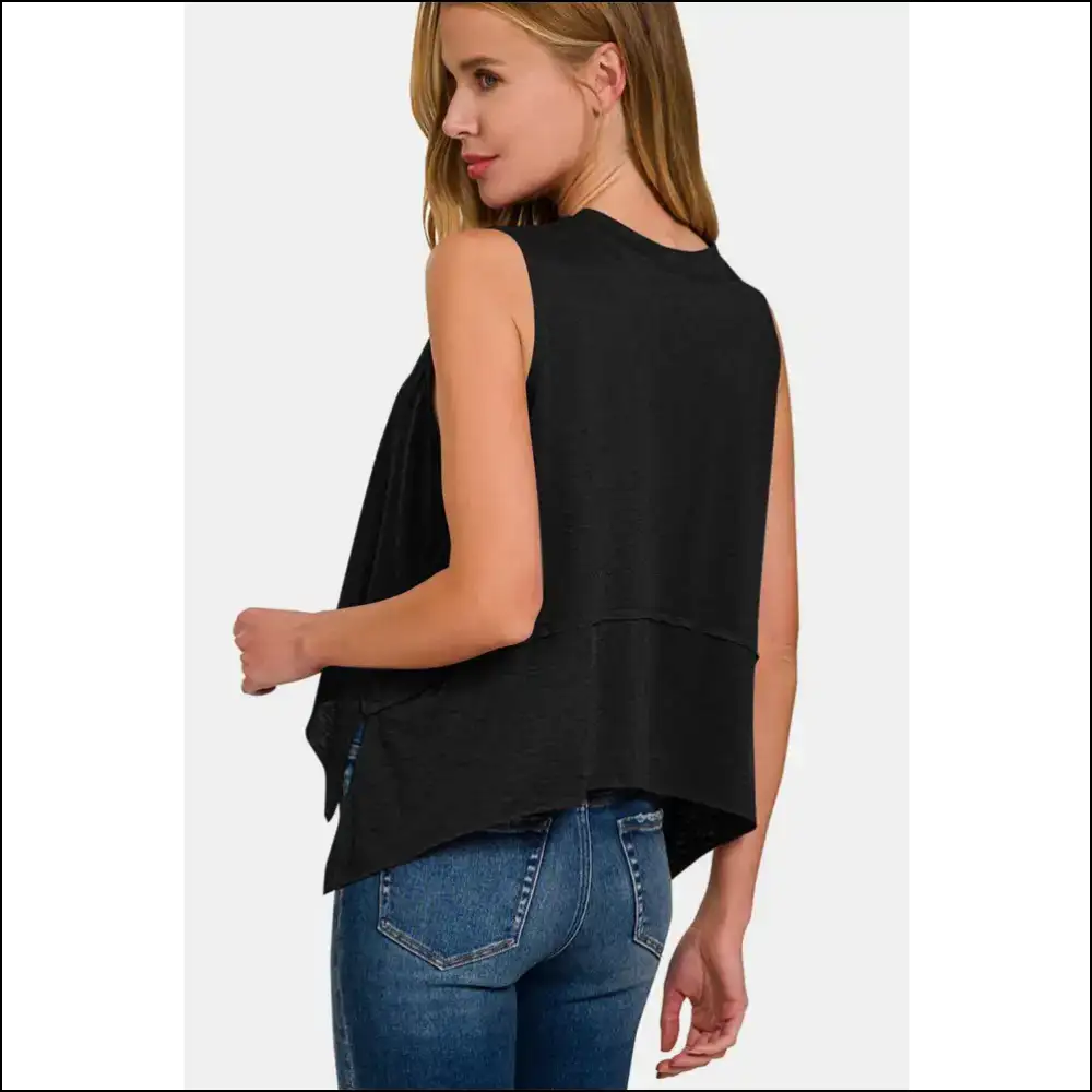 Strut your Stuff in the Chic Slit Round Neck Tank from Needful Things 😏✨ - Tops on Sale Worldwide Shipping