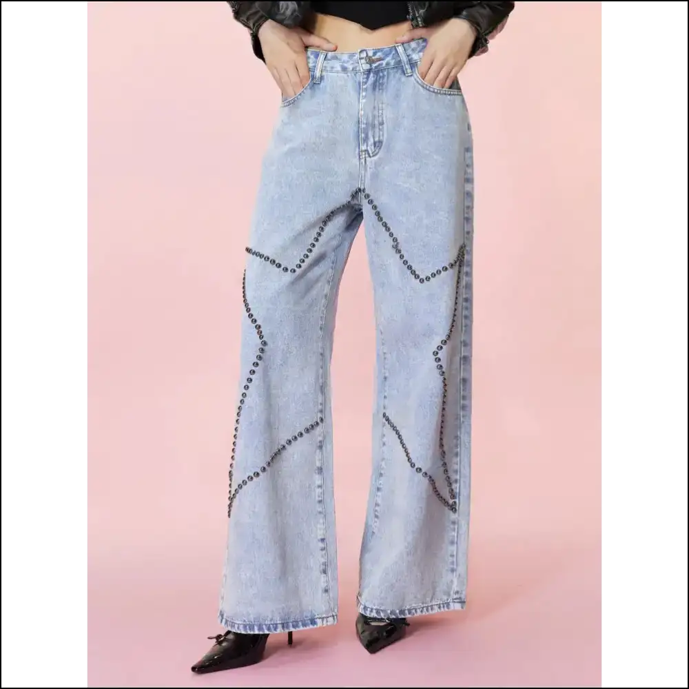 Studded Star Straight: Because your Curves Deserve a Standing Ovation! 🌟👖 - Light Blue / m - Jeans on Sale Worldwide Shipping