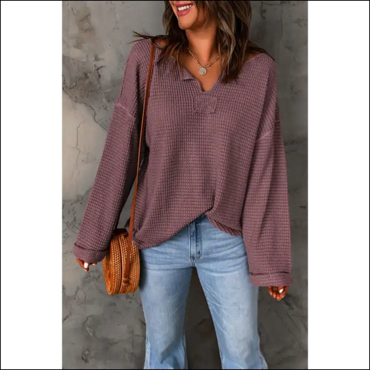 Stylish Notched Neck Drop Shoulder Blouse - Blouses on Sale Worldwide Shipping