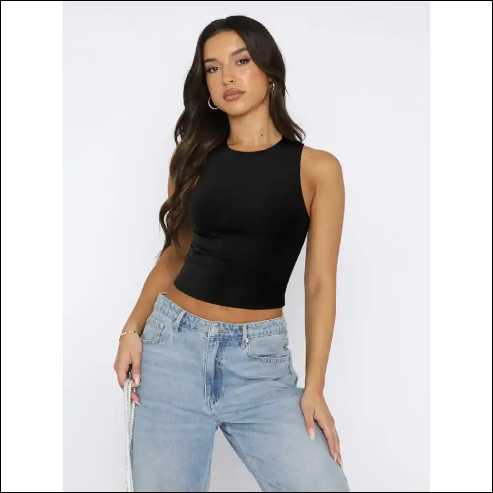 Stylish Round Neck Cropped Tank Top - Black / m - Tops on Sale Worldwide Shipping