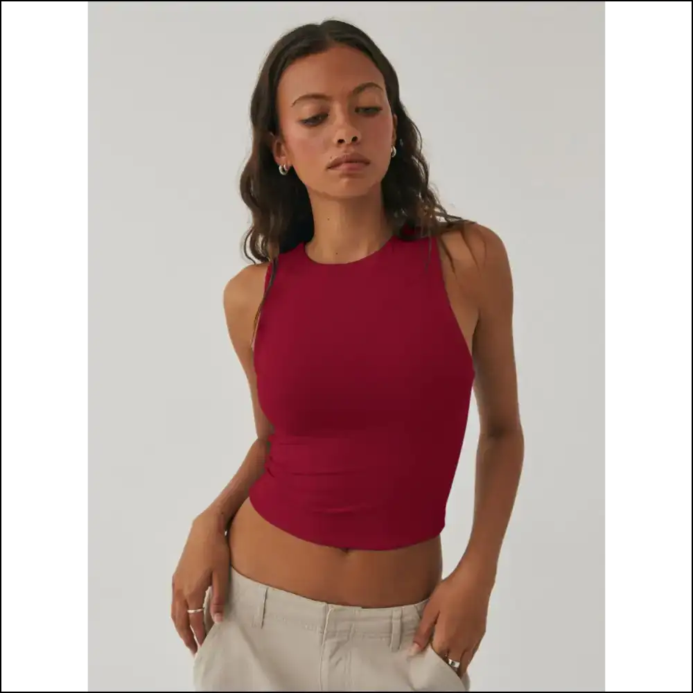 Stylish Round Neck Cropped Tank Top - Burgundy / l - Tops on Sale Worldwide Shipping