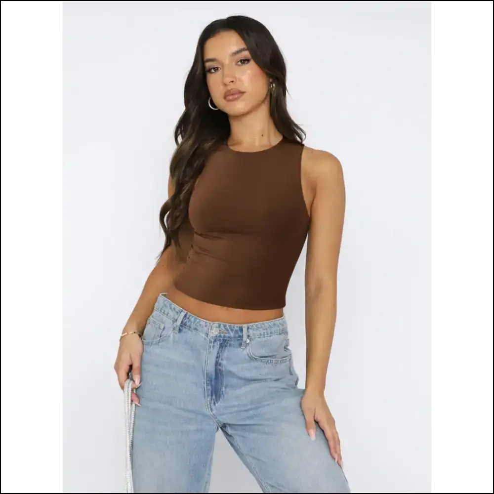 Stylish Round Neck Cropped Tank Top - Chocolate / m - Tops on Sale Worldwide Shipping