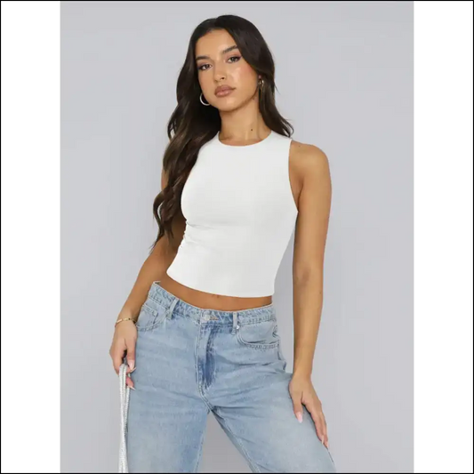 Stylish Round Neck Cropped Tank Top - White / l - Tops on Sale Worldwide Shipping