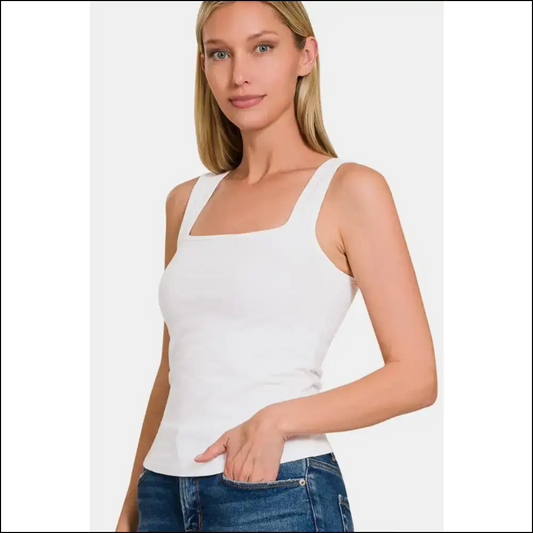 Stylish Square Neck Cropped Tank Top - White / m - Tops on Sale Worldwide Shipping