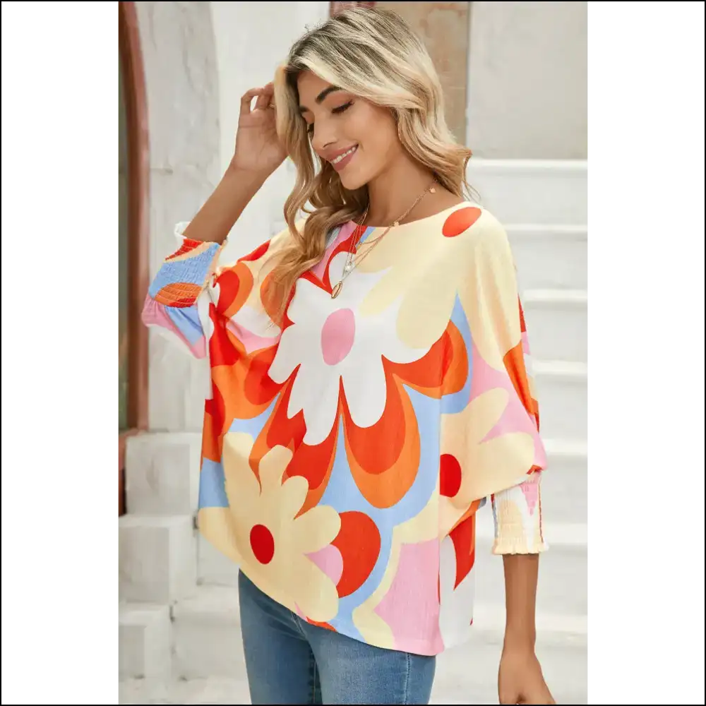 Sunshine on a Shirt Yellow Floral Dolman Blouse - Blouses on Sale Worldwide Shipping