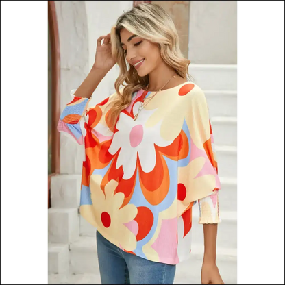Sunshine on a Shirt Yellow Floral Dolman Blouse - Blouses on Sale Worldwide Shipping