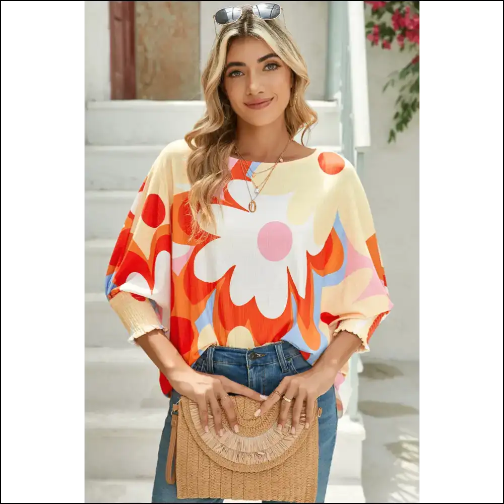 Sunshine on a Shirt Yellow Floral Dolman Blouse - Blouses on Sale Worldwide Shipping
