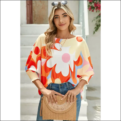 Sunshine on a Shirt Yellow Floral Dolman Blouse - Blouses on Sale Worldwide Shipping