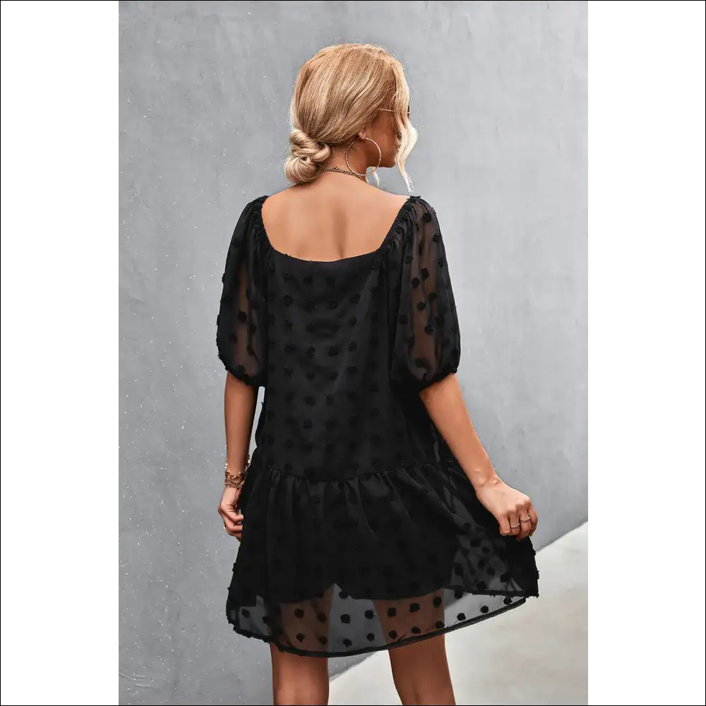 Swiss Dot Square Neck Half Balloon Sleeve Dress - Dresses on Sale Worldwide Shipping