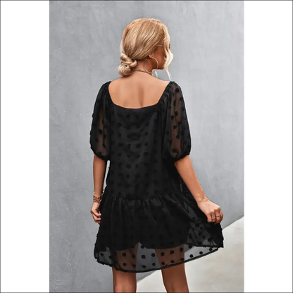 Swiss Dot Square Neck Half Balloon Sleeve Dress - Dresses on Sale Worldwide Shipping