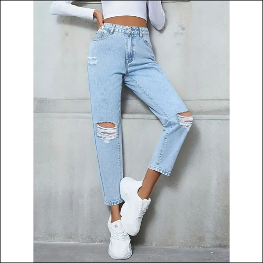 Take your Style to New Heights with our Distressed High Rise Jeans! 😍 - Light / Xs - Jeans on Sale Worldwide Shipping