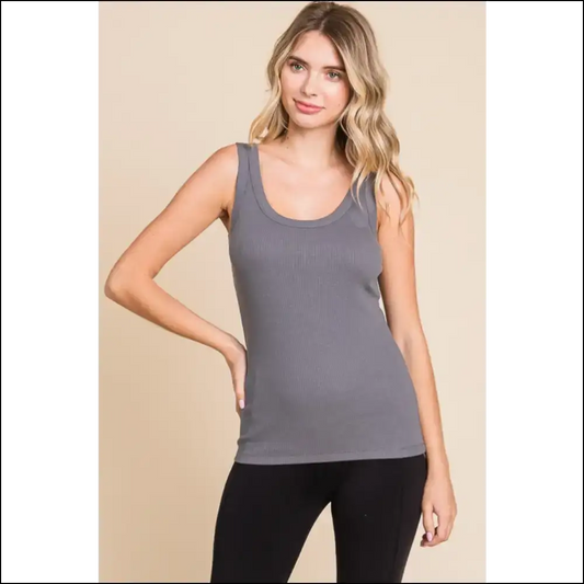 Tank Yourself in Style: the Culture Code Ribbed Scoop Neck Awaits! 😎✨ - Grey / Xl - Tops on Sale Worldwide Shipping