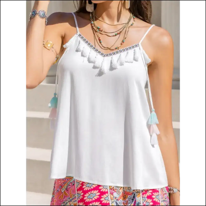 Tassel V-neck Spaghetti Strap Cami - Tank Tops on Sale Worldwide Shipping