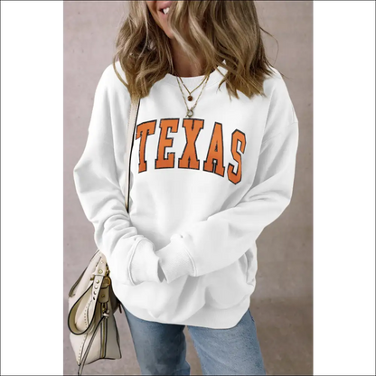 Texas Chic Round Neck Dropped Shoulder Sweatshirt - White / m - Sweatshirts & Hoodies on Sale Worldwide Shipping