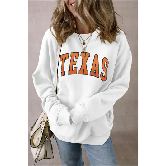 Texas Chic Round Neck Dropped Shoulder Sweatshirt - White / m - Sweatshirts & Hoodies on Sale Worldwide Shipping