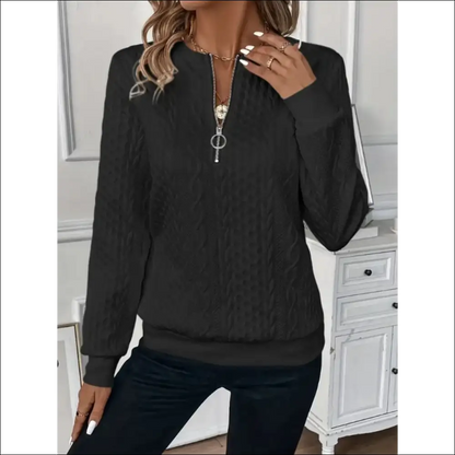 Texture Half Zip Long Sleeve Sweatshirt - Black / s - Sweatshirts & Hoodies on Sale Worldwide Shipping