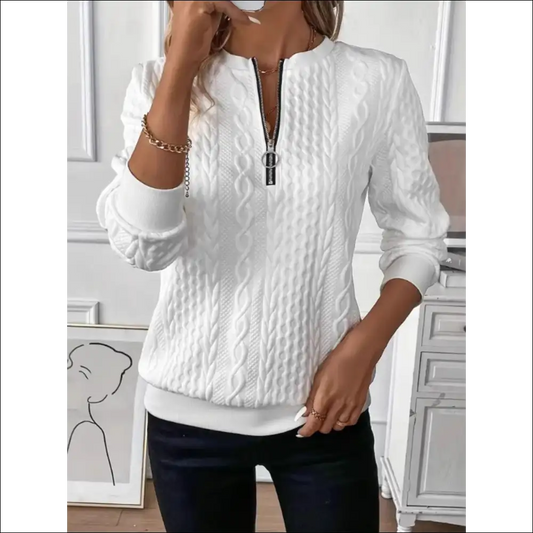 Texture Half Zip Long Sleeve Sweatshirt - White / s - Sweatshirts & Hoodies on Sale Worldwide Shipping