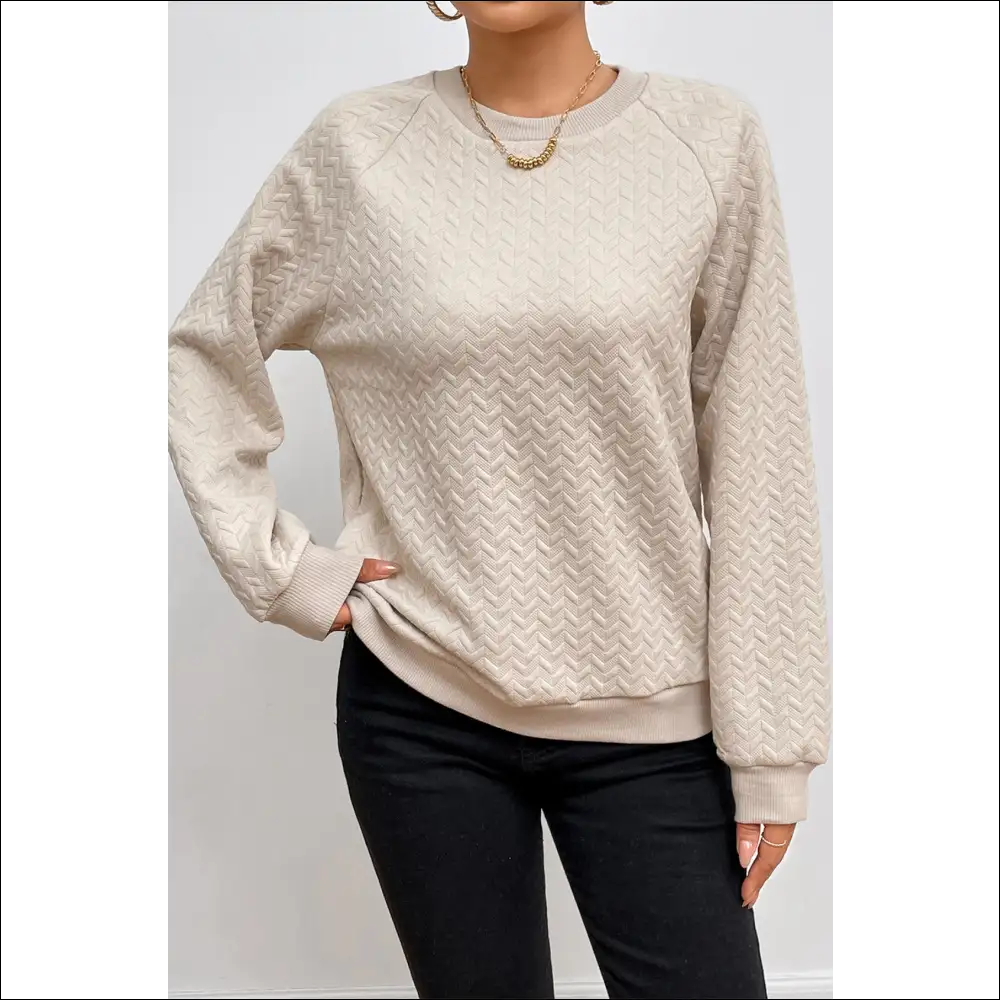 Chic Texture Round Neck Long Sleeve Sweatshirt - Beige / Xl - Sweatshirts & Hoodies on Sale Worldwide Shipping