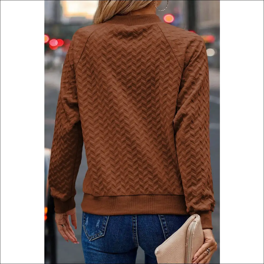 Chic Texture Round Neck Long Sleeve Sweatshirt - Sweatshirts & Hoodies on Sale Worldwide Shipping
