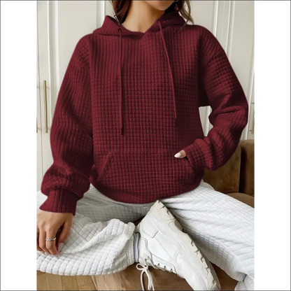 Textured Drop Shoulder Hoodie - Chic & Comfy - Red Dahlia / l - Hoodies Sweatshirts on Sale Worldwide Shipping