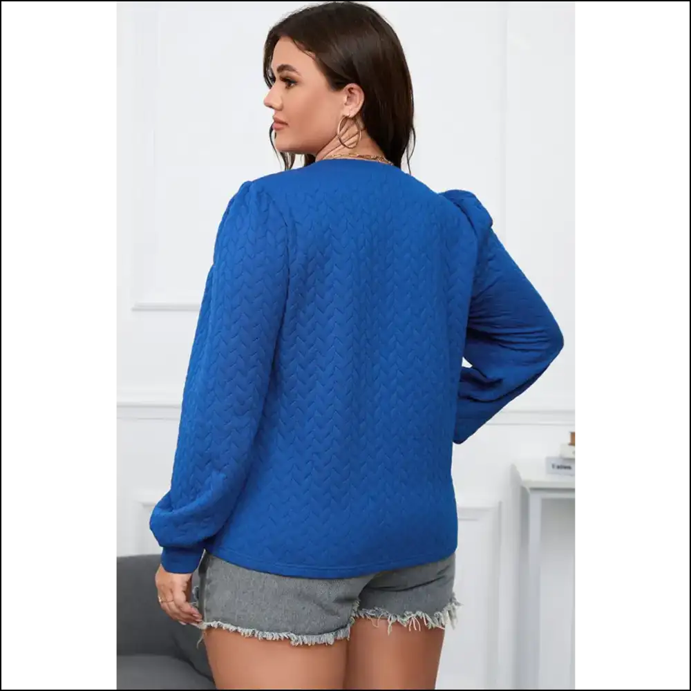 Textured Plus Size Long Sleeve Top - Chic & Comfy - Blouses on Sale Worldwide Shipping