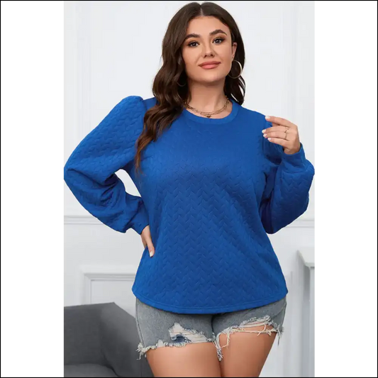 Textured Plus Size Long Sleeve Top - Chic & Comfy - Blouses on Sale Worldwide Shipping