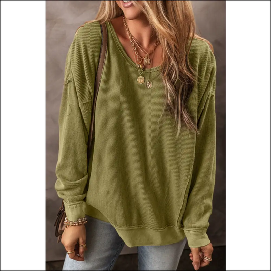 Textured Round Neck Long Sleeve Sweatshirt - Green / s - Sweatshirts & Hoodies on Sale Worldwide Shipping