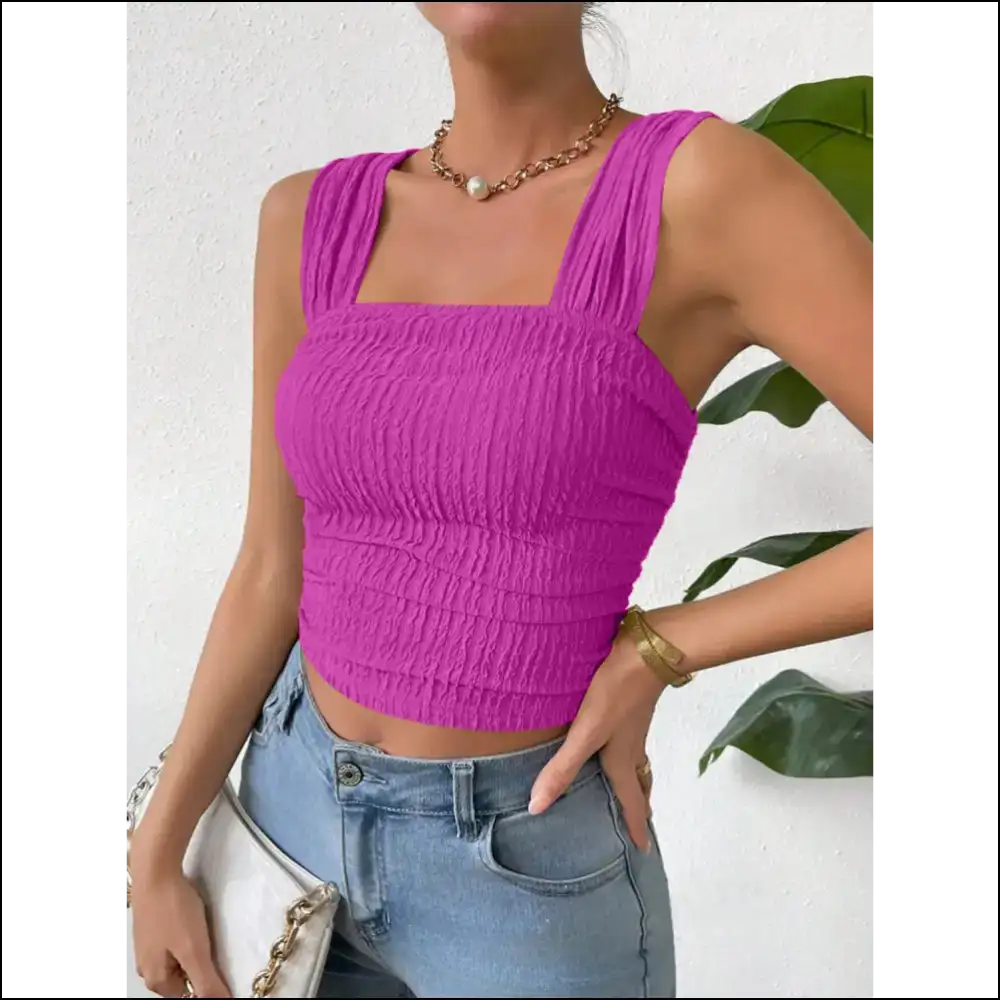 Textured Square Neck Wide Strap Tank - Mauve / s - Tops on Sale Worldwide Shipping