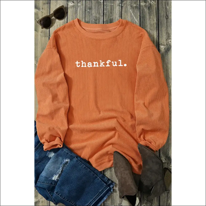 Thankful Round Neck Long Sleeve Sweatshirt - Sweatshirts & Hoodies on Sale Worldwide Shipping