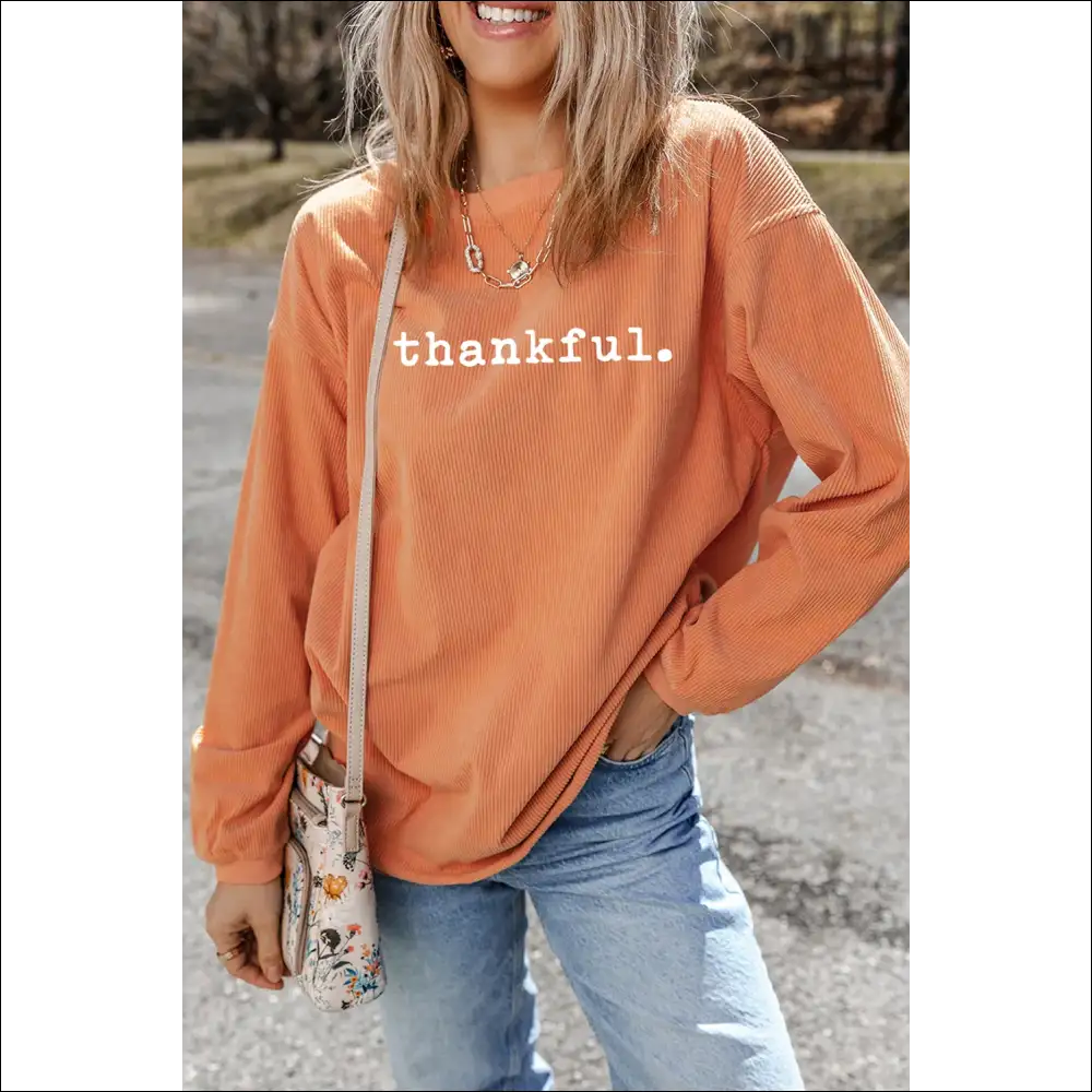Thankful Round Neck Long Sleeve Sweatshirt - Sweatshirts & Hoodies on Sale Worldwide Shipping