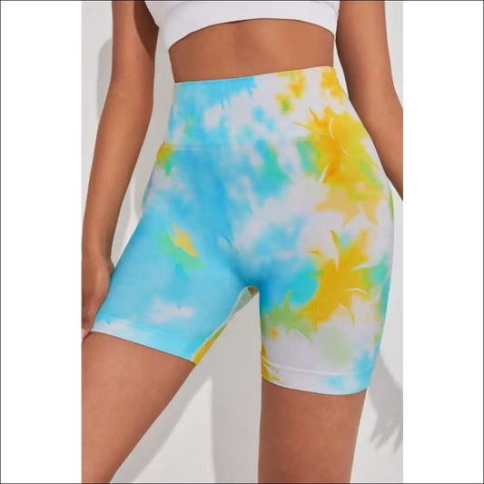 Tie-dye Wide Waistband Sports Shorts - Light Blue / l - on Sale Worldwide Shipping