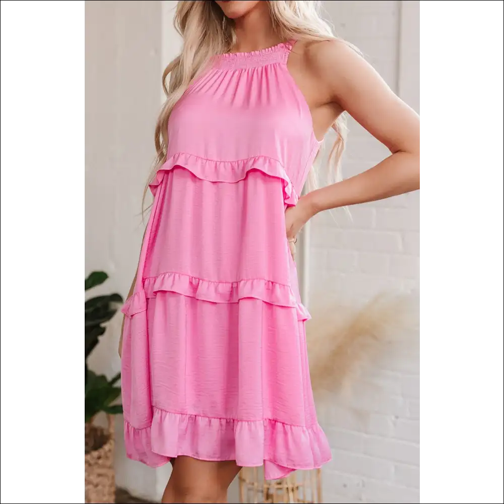 Ruffled Layered Mini Dress with Tied Back - Dresses on Sale Worldwide Shipping