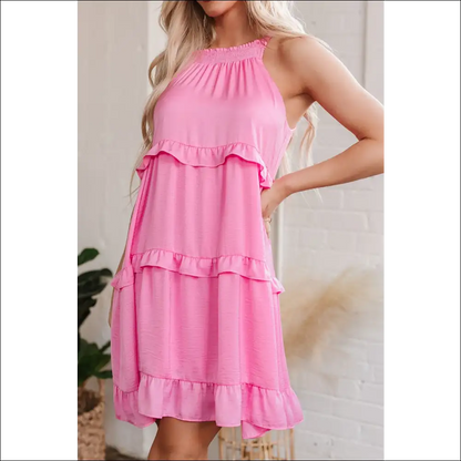 Ruffled Layered Mini Dress with Tied Back - Dresses on Sale Worldwide Shipping